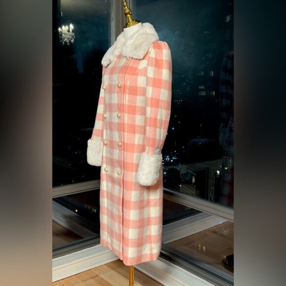 🆕 LOVESHACKFANCY 🧿 NWOT Sherry Plaid Faux Fur Coat, Crisp Peach, Sz S - Picture 5 of 15